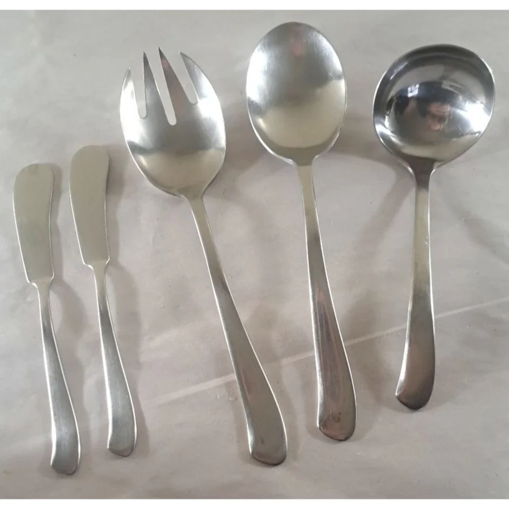 Wallace Saybrook Serving Utensils Spoon Ladle Spreader Knife Stainless Set Of 5